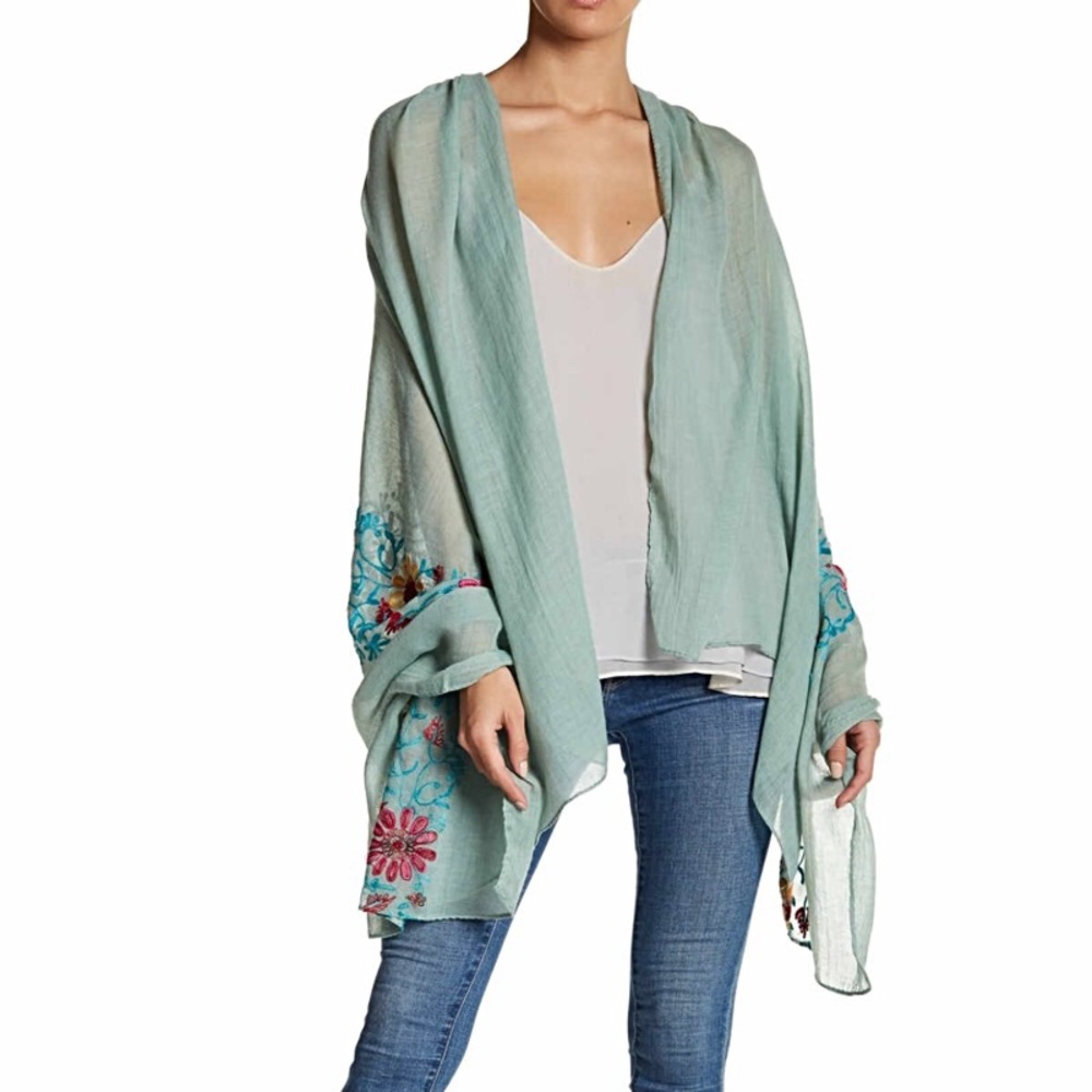 Embroidered Floral Shawl in Teal